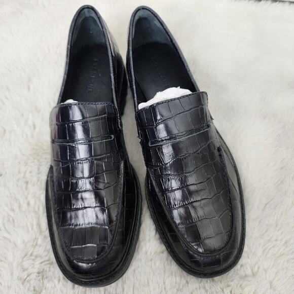 NEW Everlane Black Leather Croc-Embossed The Lug Chunky Loafer - Picture 1 of 12